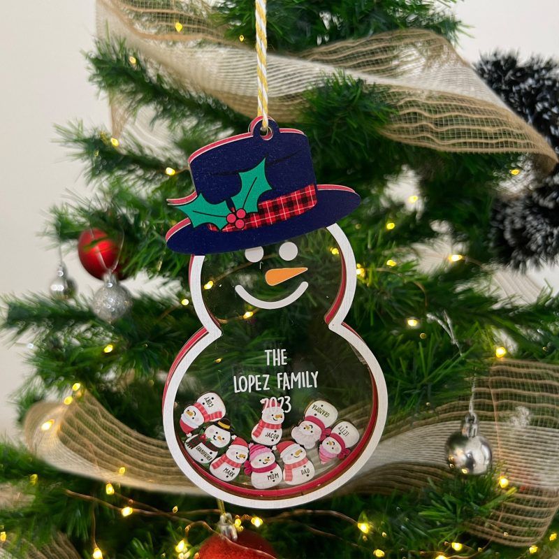 Personalized Snowman Family Christmas Ornament, Family Tree Custom