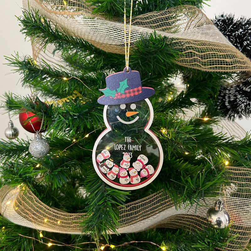 Personalized Snowman Family Christmas Ornament, Family Tree Custom