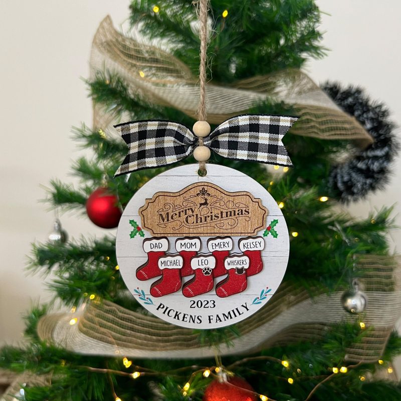 Personalized Family Christmas Ornament 2023, Stocking Christmas Ornament