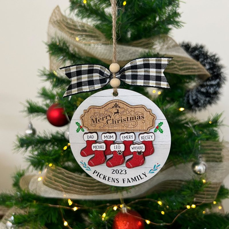 Personalized Family Christmas Ornament 2023, Stocking Christmas Ornament