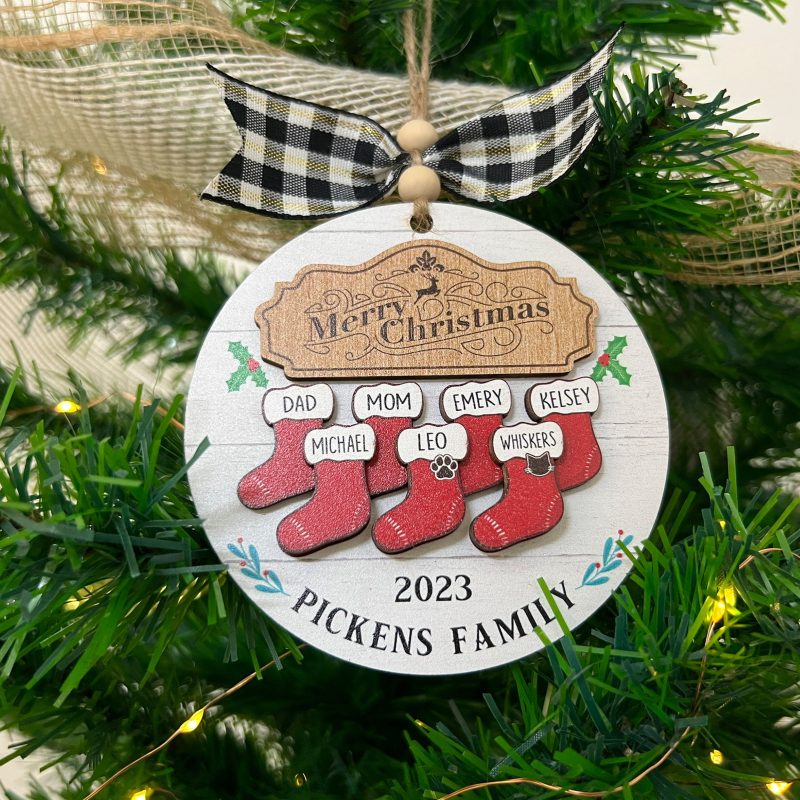 Personalized Family Christmas Ornament 2023, Stocking Christmas Ornament