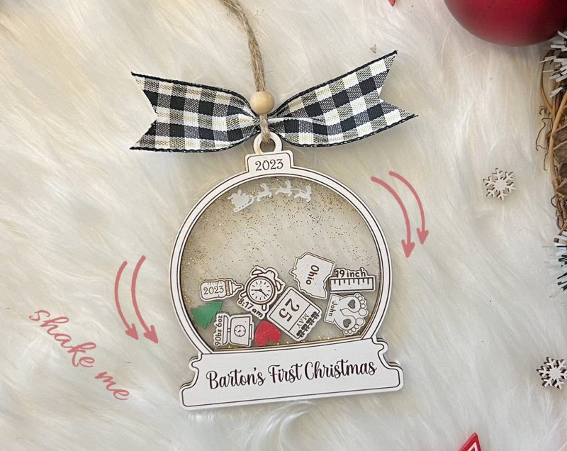 Custom Baby First Christmas Ornament, Baby Ornament Announcement