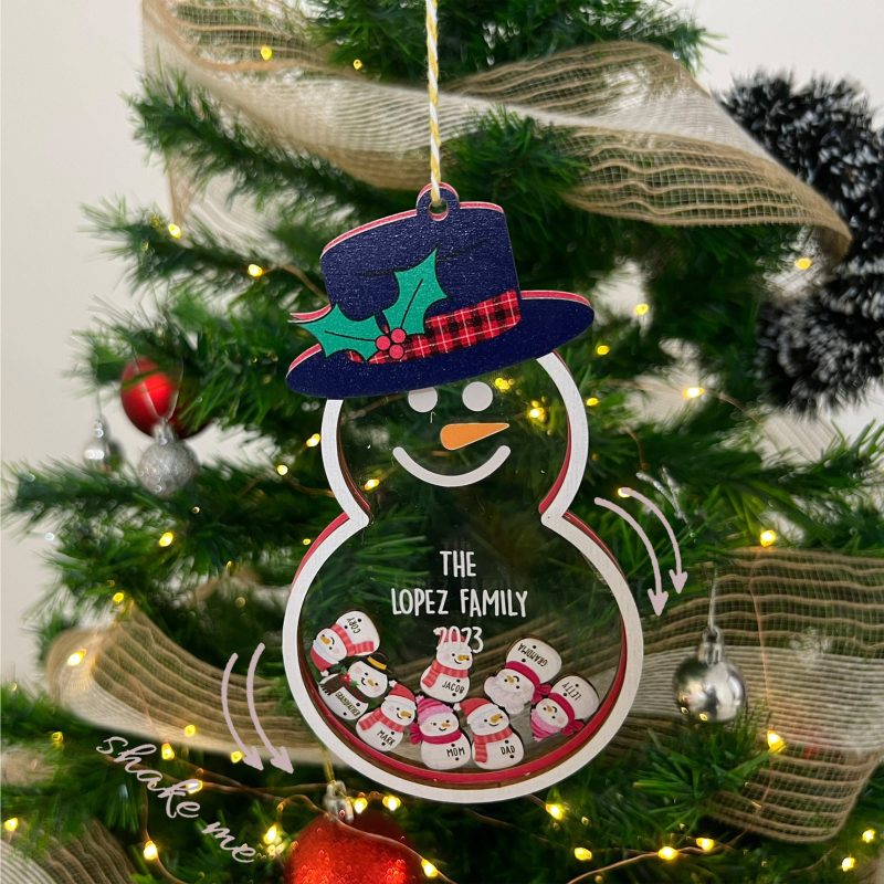 Personalized Snowman Family Christmas Ornament, Family Tree Custom