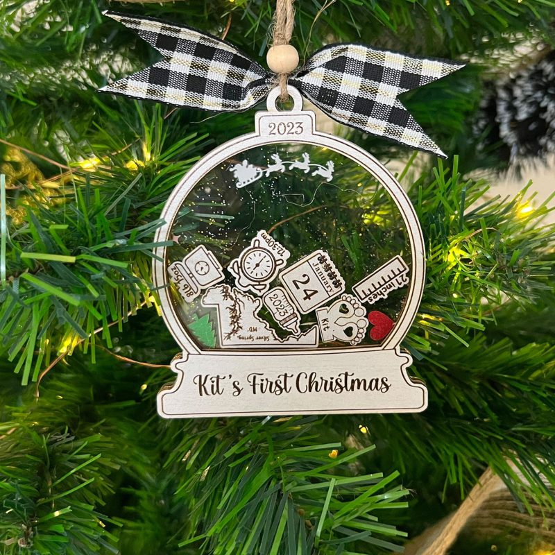 Custom Baby First Christmas Ornament, Baby Ornament Announcement