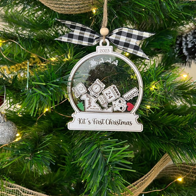 Custom Baby First Christmas Ornament, Baby Ornament Announcement